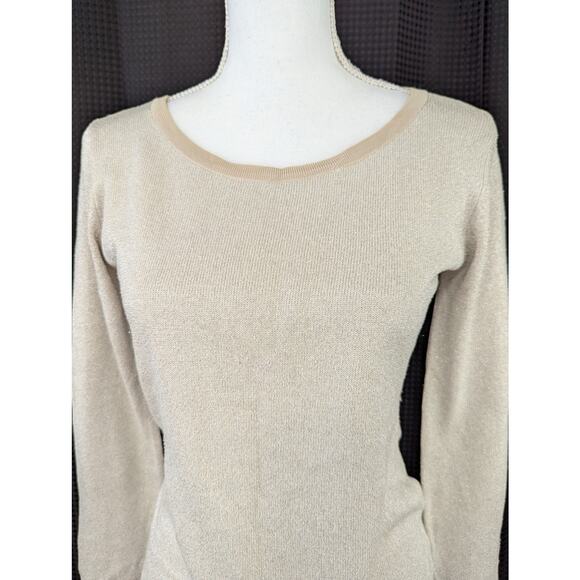 NWOT! CHANDLER HILL! SILK! SHIMMERY SILVER & CREAM, W/BEIGE, SWEATER, TOP! SZ S - Picture 3 of 8